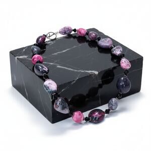 Artisan Rhodonite, Sugilite and Hematite Necklace 18 Inches
